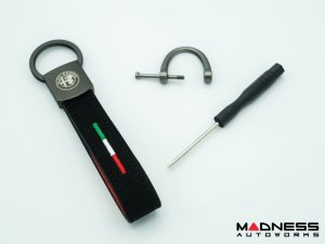 Keychain - Leather - Alfa Romeo Crest + Italian Flag